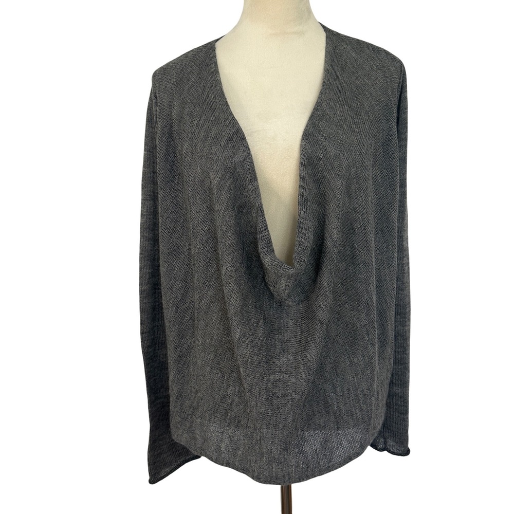 Eileen Fisher Alpaca Blend Drape Neck Sweater Gray Merino Wool Knit Medium